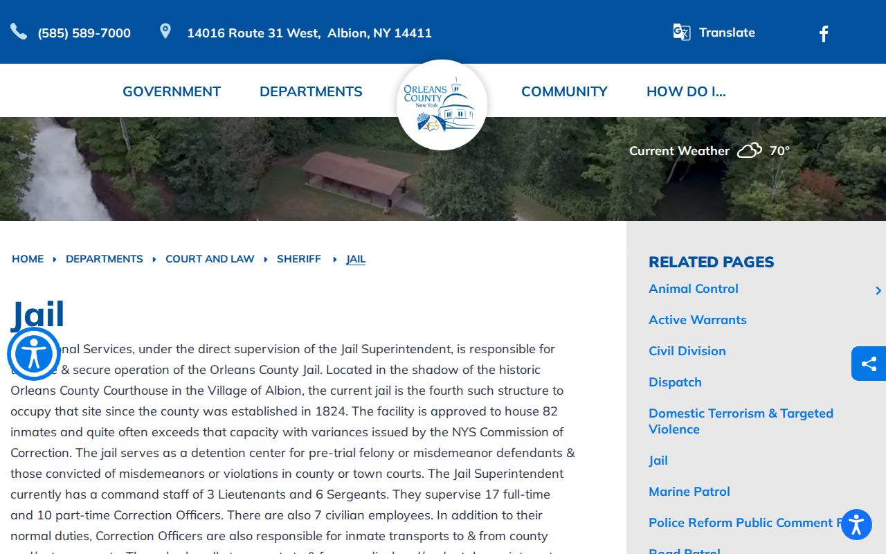 Orleans County Jail official page for local booking and custody records